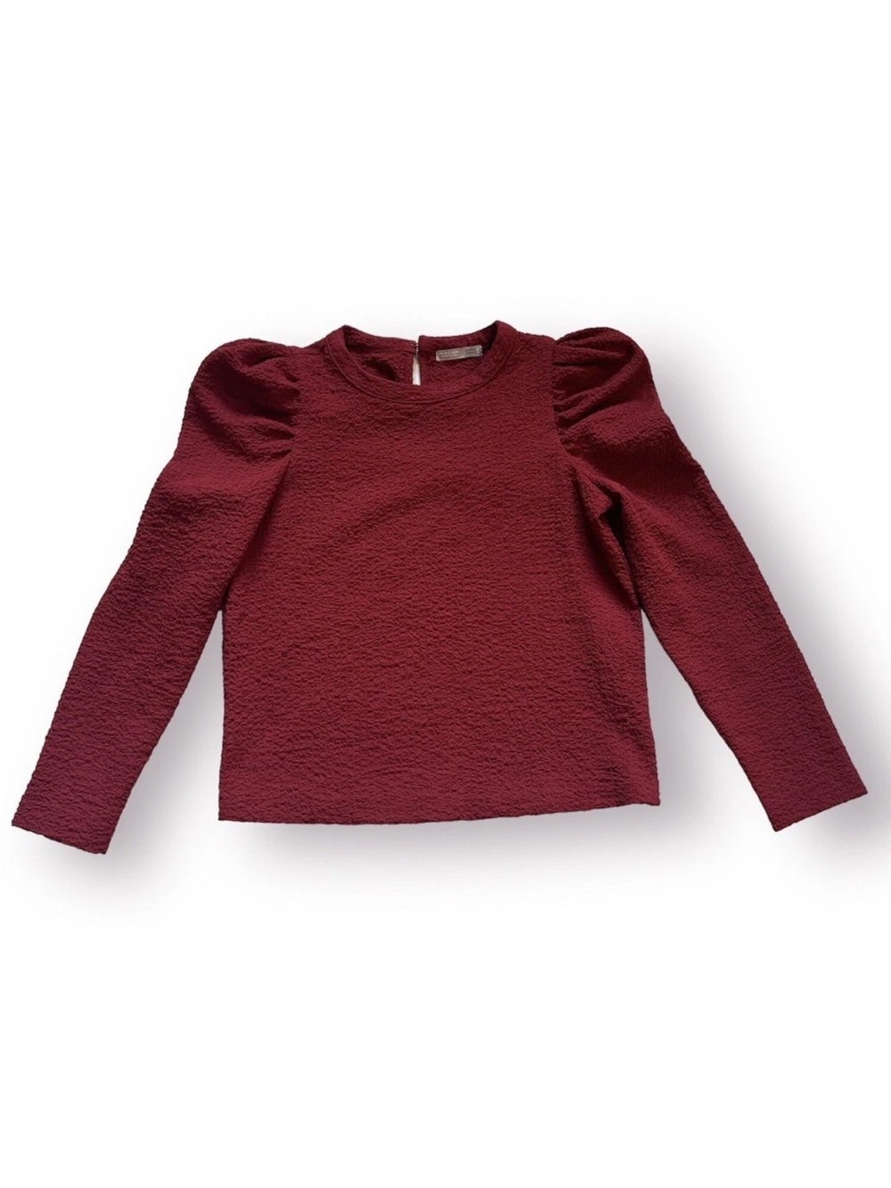 ZARA Wine Red Burgundy Textured Puff Sleeve Blouse Top S Romantic Dark Academia